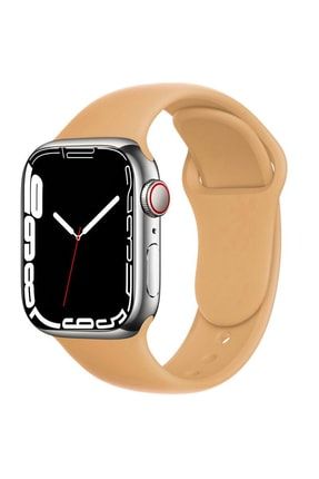 Apple Watch Seri 7 45 Mm Uyumlu Silikon Kordon Kayış - Ceviz - Taba 10230