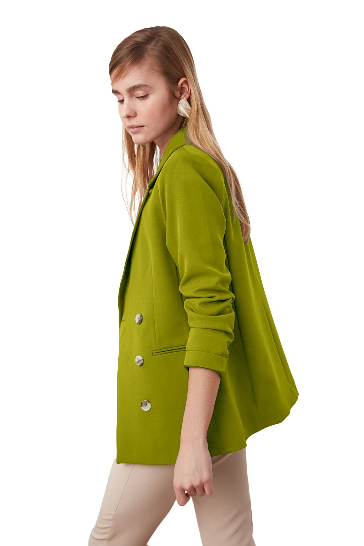 Trendyol Collection-Двобортний тканий піджак на підкладці з застібкою TWOSS21CE0029 хакі Regular на підкладці з капюшоном TWOSS21CE0029 16