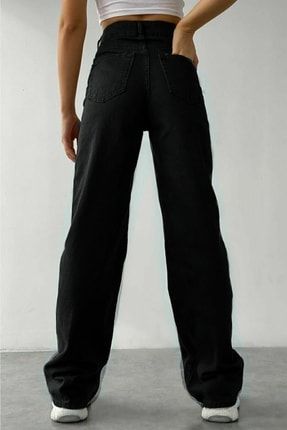 Solmayan Kumaş Siyah Bol Paça Kot Pantolon Süper Yüksek Bel Wide Leg Jeans SiyahBolPaça..ia..100622Erdem00922