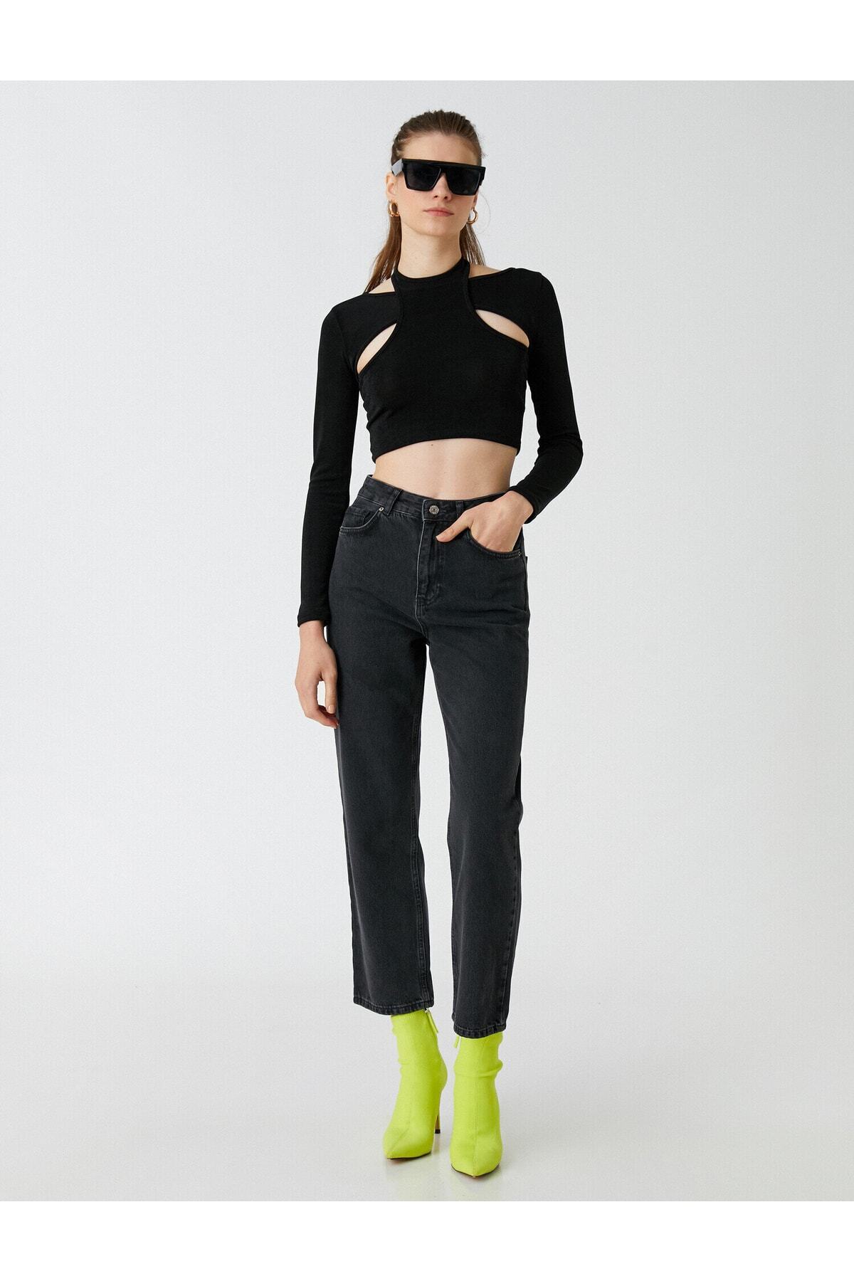 Yüksek Bel Düz Crop Paça Kot Pantolon - Eve Jean