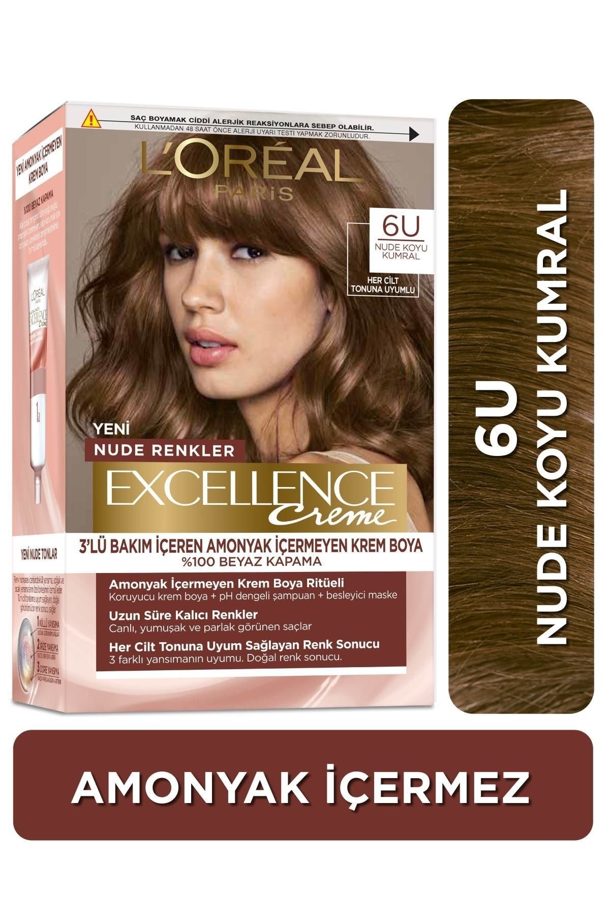 L'Oreal Paris رنگ موی بافت کرم رنگ های نوود Excellence Nude شماره 6u رنگ قهوه ای تیره آبورن نوود