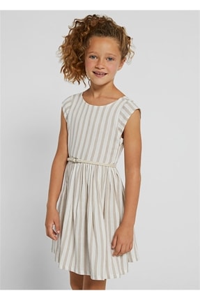 Kız Çocuk Çizgili Kemerli Elbise 6968-0125
