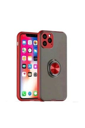 Apple Iphone 11 Ile Uyumlu Kılıf Kamera Korumalı Yüzüklü Süper Silikon Kırmızı SKU: 383692