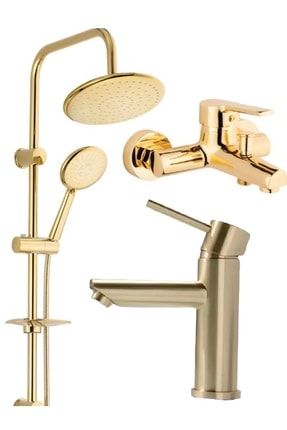 Kca Gold Altın Robot Duş Seti, Kartal Lavabo Ve Banyo Bataryası Musluğu Çeşmesi 3'lü Set Kcagldrbtkrtlbny