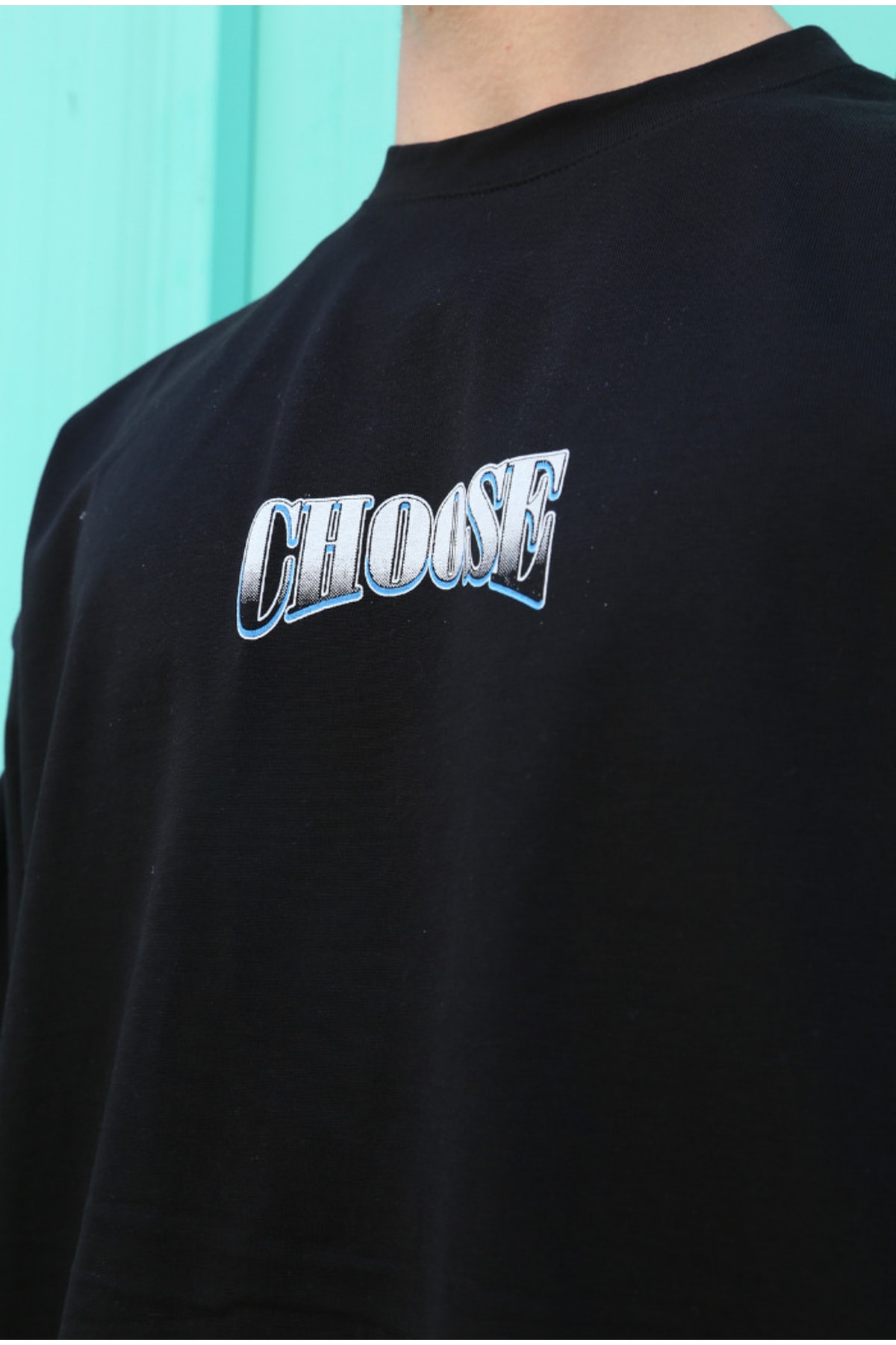 Choose Sırt Iskelet Baskılı Oversize %100 Pamuk Siyah T-shirt