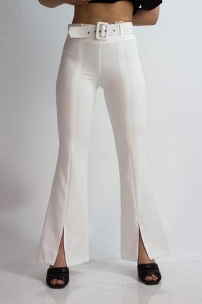 1698 Ispanyol Paça Yırtmaçlı Kadın Pantolon Beyaz C3-T0005-00020