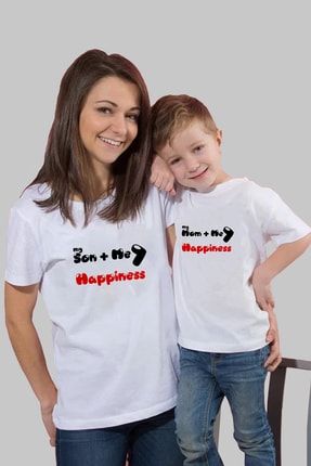 My Mom Me Happiness Anne Oğul Kombin Tişört- Beyaz (fiyatlar Tek T-shirt Içindir) ANNE-OGL-014