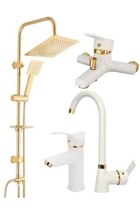 Kca Kare Gold Robot Set, Beyaz Gold Kartal Lavabo, Mutfak Eviye, Banyo Bataryası Musluğu 4'lü Set Kcagldrbtbyzgldkrtllvbdrtlst