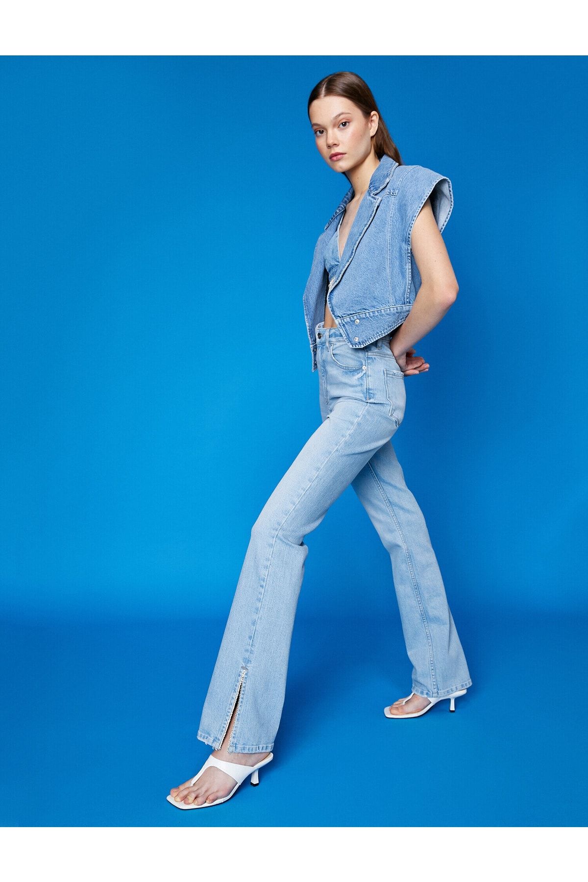 شلوار جین دمپا چاک دار زنانه آبی کوتون Koton (برند ترکیه)
