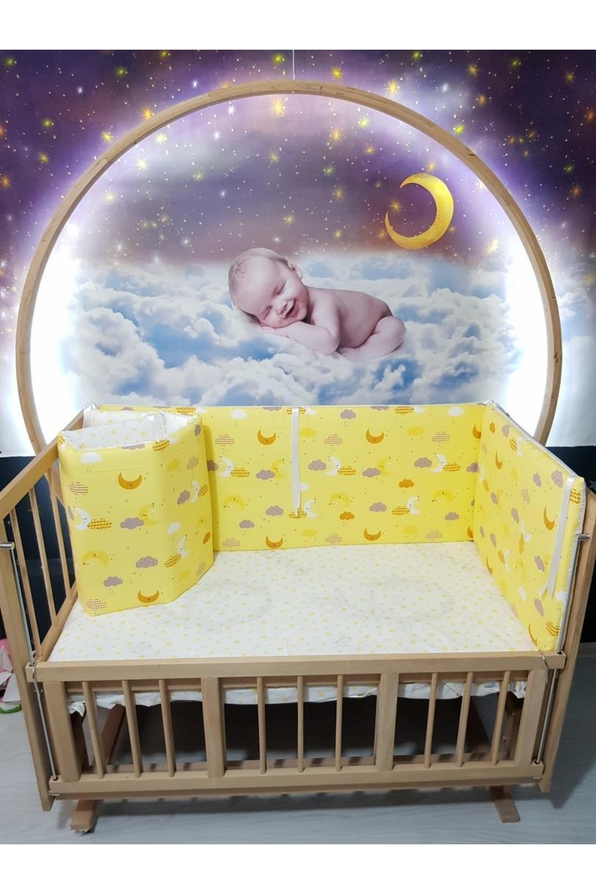 60x120 Bebek Beşik Korumalık Seti Ay Desen 4 Parça 3