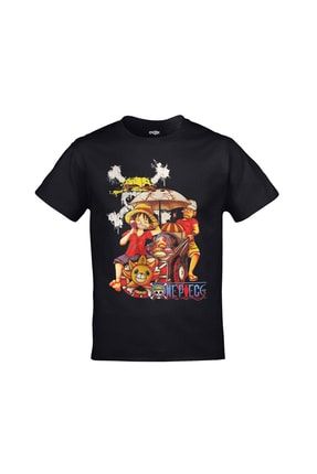 One Piece Monkey D. Luffy Anime Baskılı Unisex Siyah Tshirt ORJ-TM-937