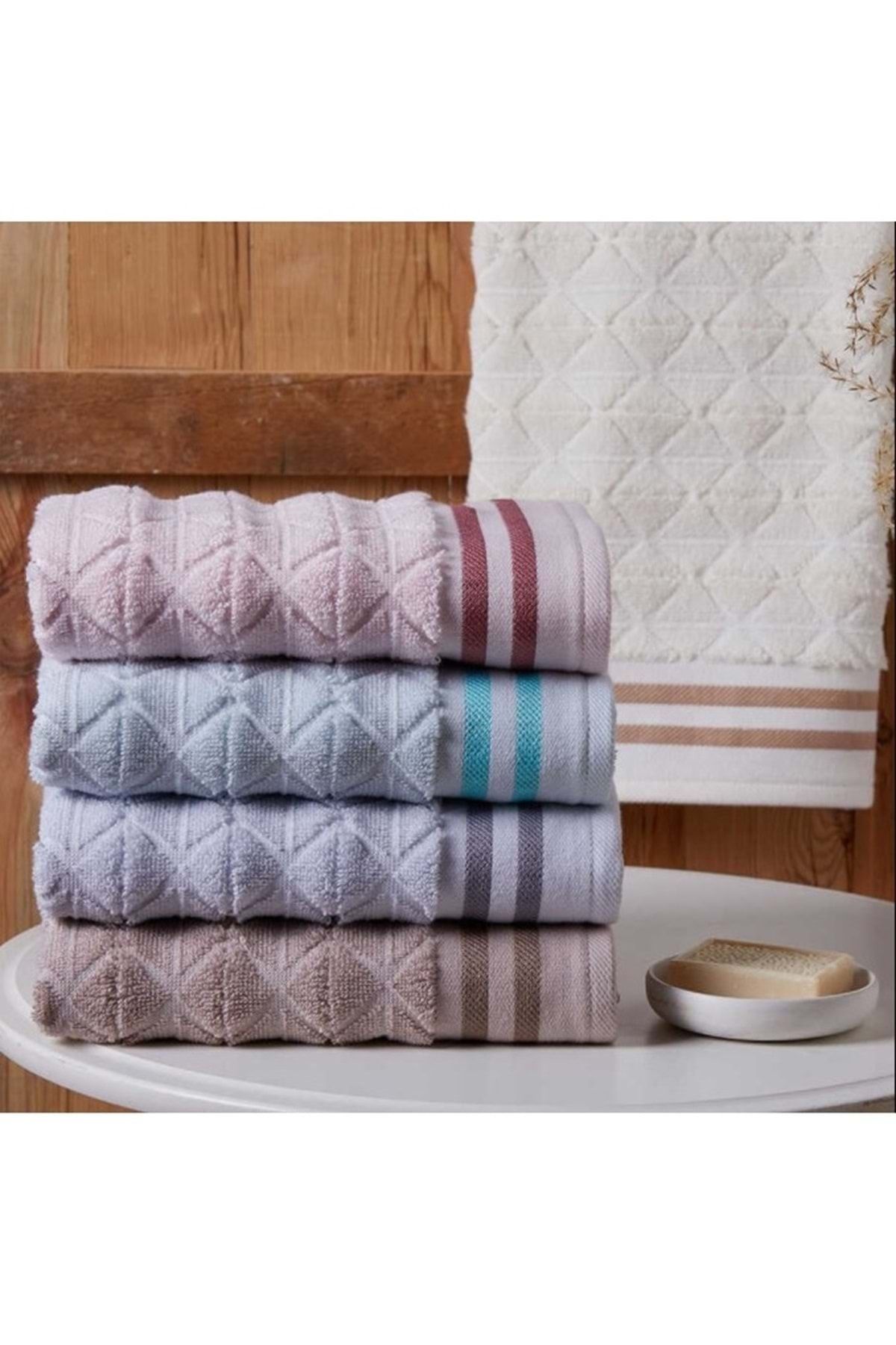 1 Adet Pamuklu El-yüz Havlusu (50x90)-squares Bej