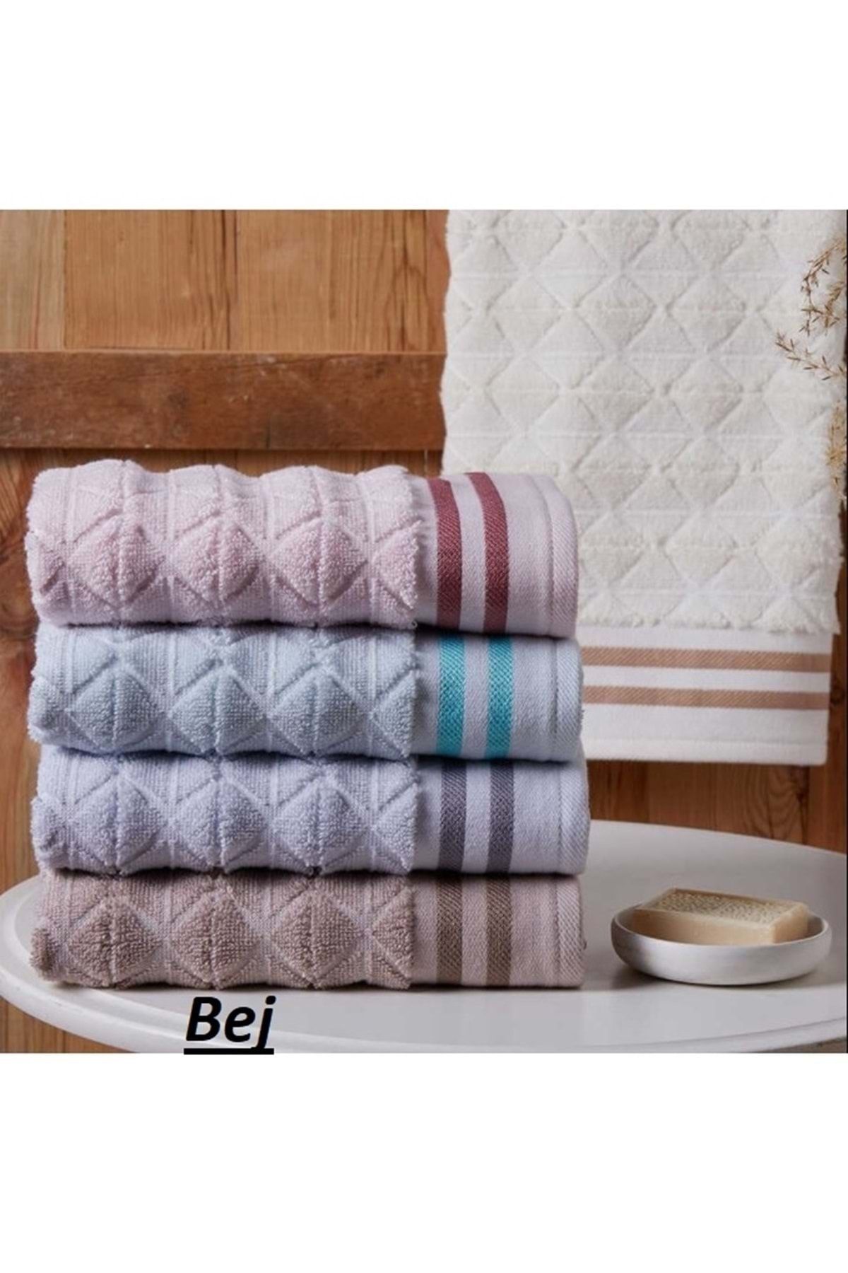 1 Adet Pamuklu El-yüz Havlusu (50x90)-squares Bej