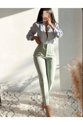 Su Yeşili Zara Model Dar Paça Kumaş Pantolon 1257744777