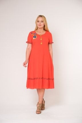 Kadın Yazlık Pamuklu Elbise Mercan - 9088