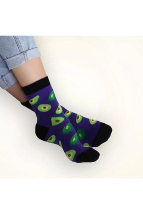 %80 Pamuklu Şık Eğlenceli Avokado Desenli Günlük Kadın Çorabı TSD946242
