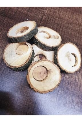 Ağaç Kütük Doğal Odun Tealight Mumluk Oval Küçük Yandan Delikli 50 Adet BABKUTUK
