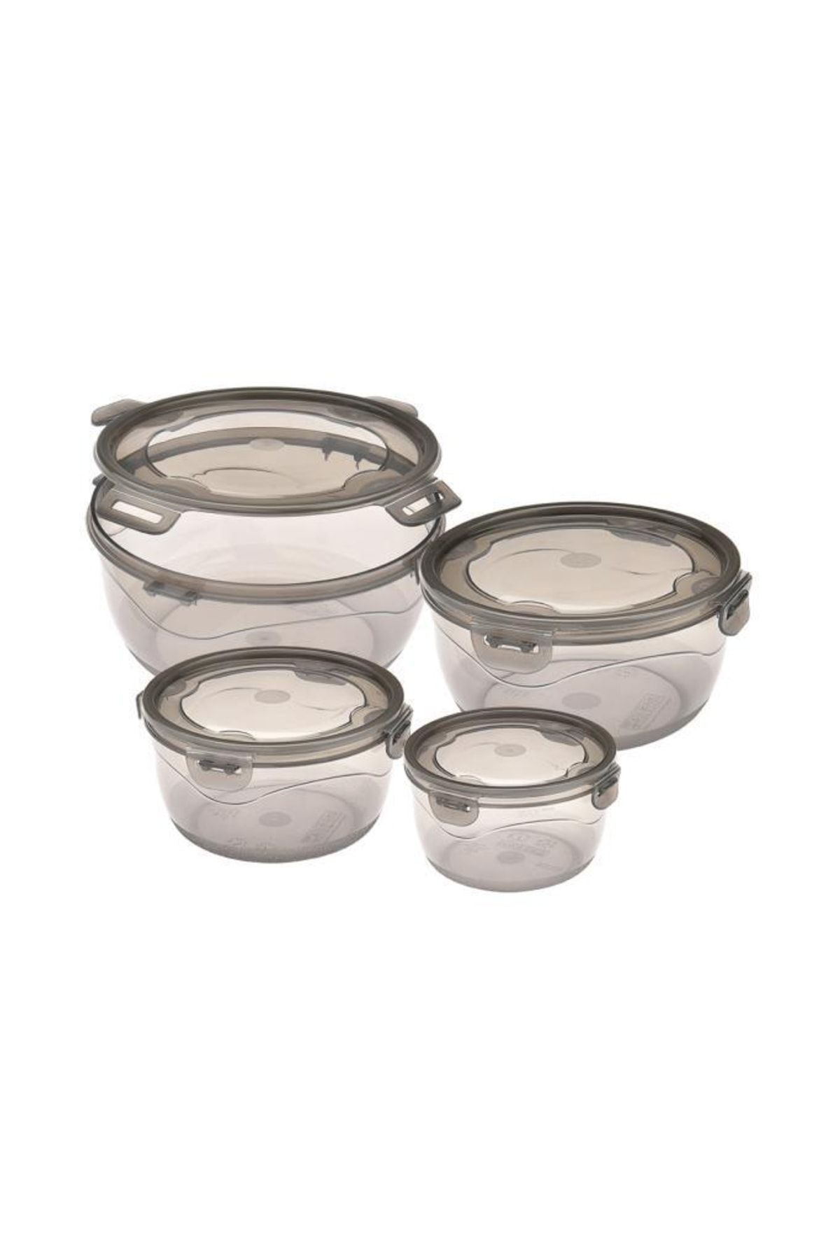 Üçsan Plastik-Locked & Lid Storage Container Set of 4 Smoked Storage Container Set & Round Storage Container Set 4