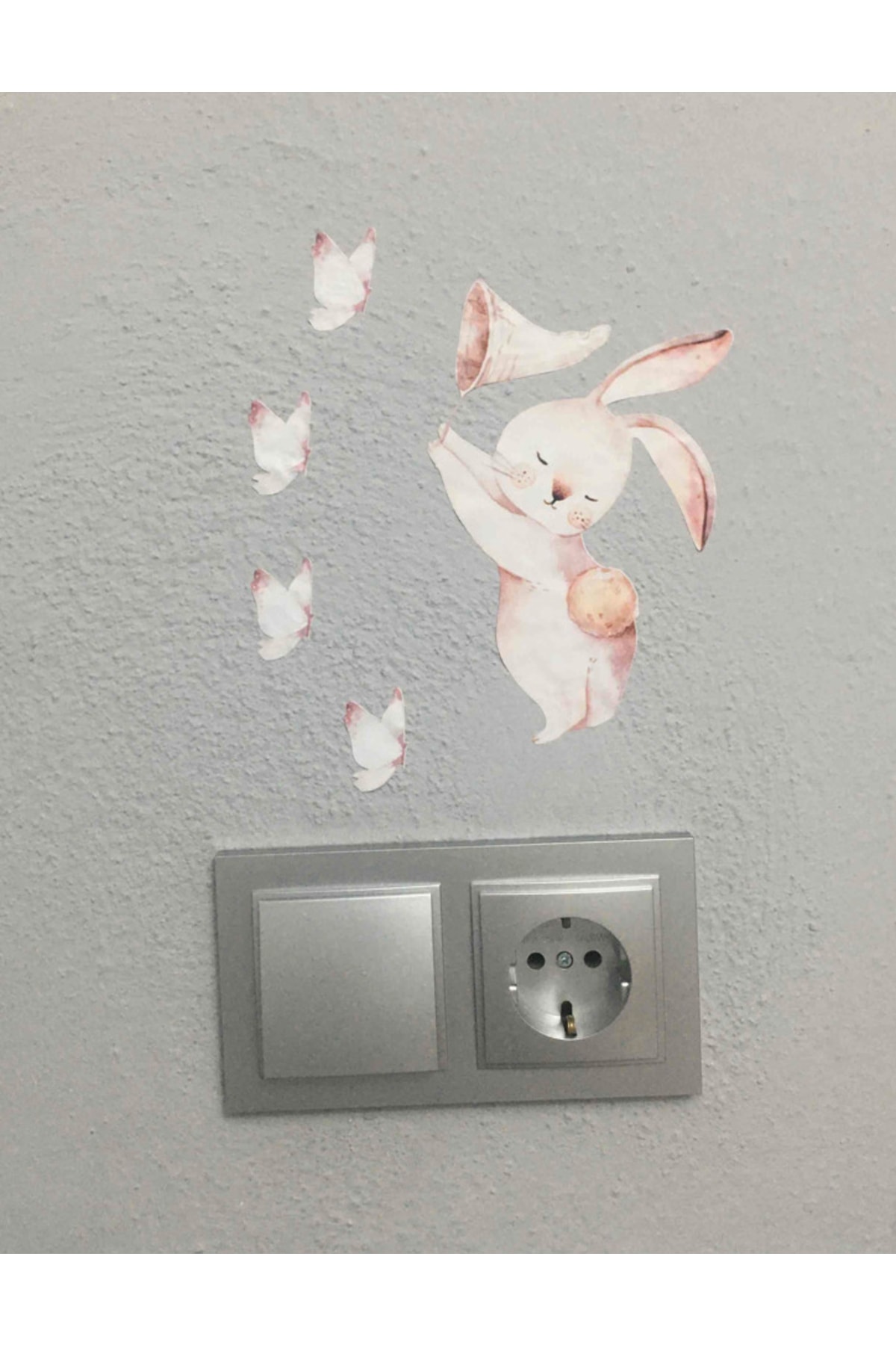 Sim Tasarım Yıldız Avcısı Tavşan Çocuk Odası Priz Sticker fotoğrafı 2 (önizleme)