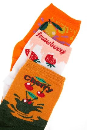 Çok Renkli Desenli 3'lü Paket Örme Soket Çorap THMAW23CO00027