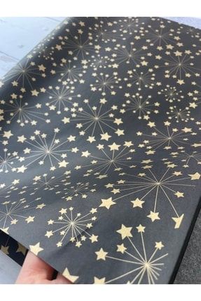 Siyah Fonlu Gold Yıldız Desenli Pelur Kağıdı / Paketleme Kağıdı - 30 Adet 656