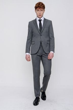 Erkek Gri Basic Düz Slim Fit Dar Kesim 6 Drop Takım Elbise 22MC001102