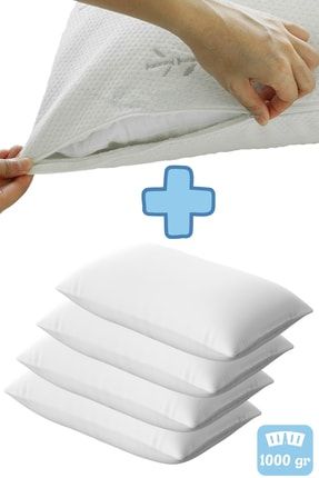 Yastık Boncuk Elyaf Antibakteriyel Uyku Yastığı Pamuklu 1000 Gr + Pamuklu Fermuarlı Kılıf 4 Adet boncuk1000kılıf