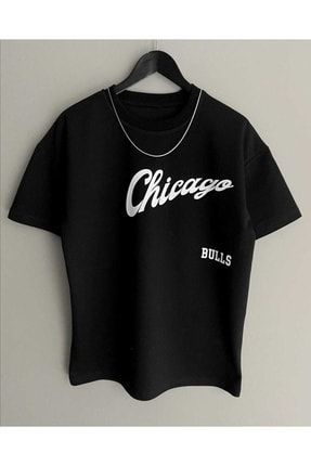 Erkek Siyah Chicago Bulls Oversize Tshirt Chicagobulls