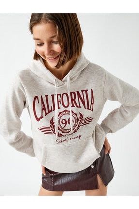 Koton Baskılı Sweatshirt Kapüşonlu Cepli