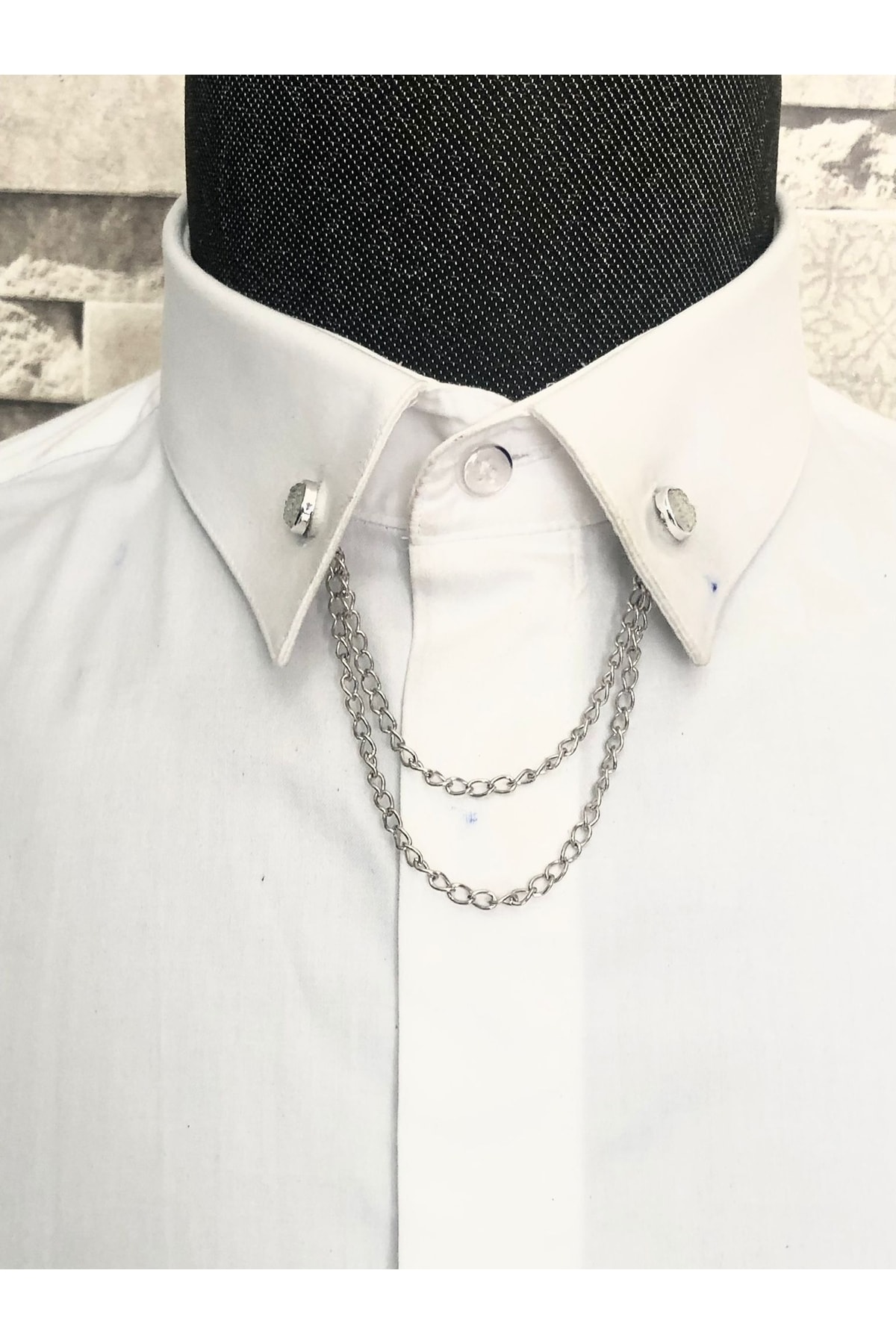 Yage Gümüşi Beyaz Taşlı Yaka Iğnesi