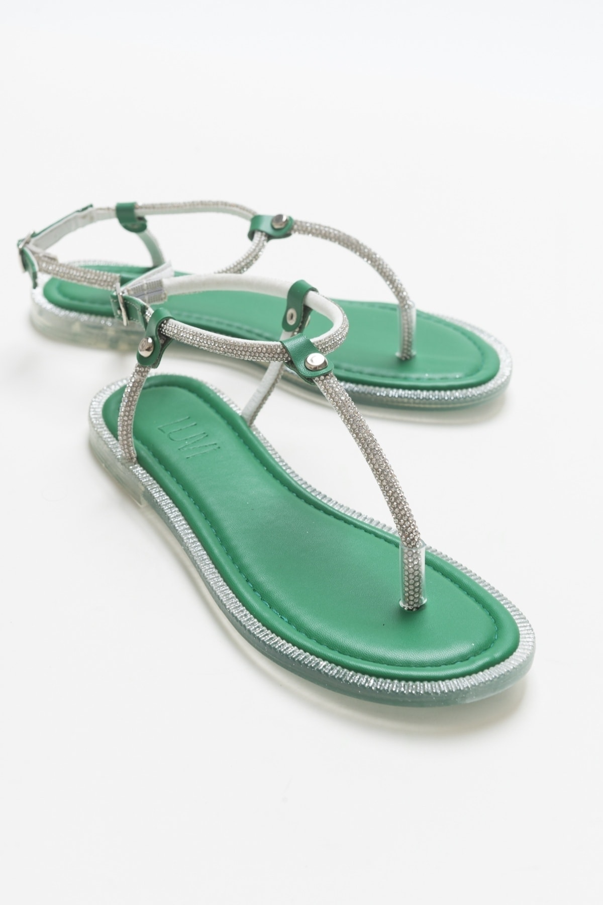 Luvi Mono Yeşil Taşlı Parmak Arası Kadın Sandalet