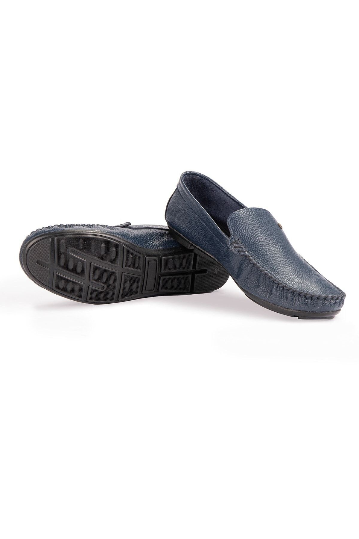 Ducavelli-Attic Genuine Leather Men's Casual Shoes, Rok Loafer Shoes Navy Blue 2