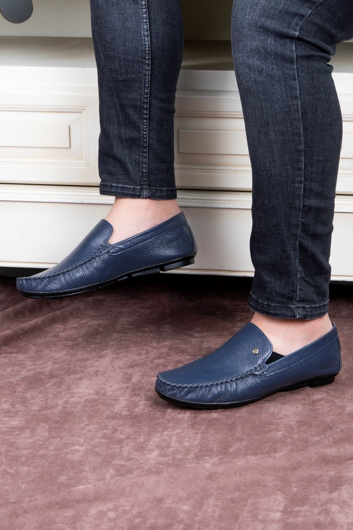 Ducavelli-Attic Genuine Leather Men's Casual Shoes, Rok Loafer Shoes Navy Blue 5