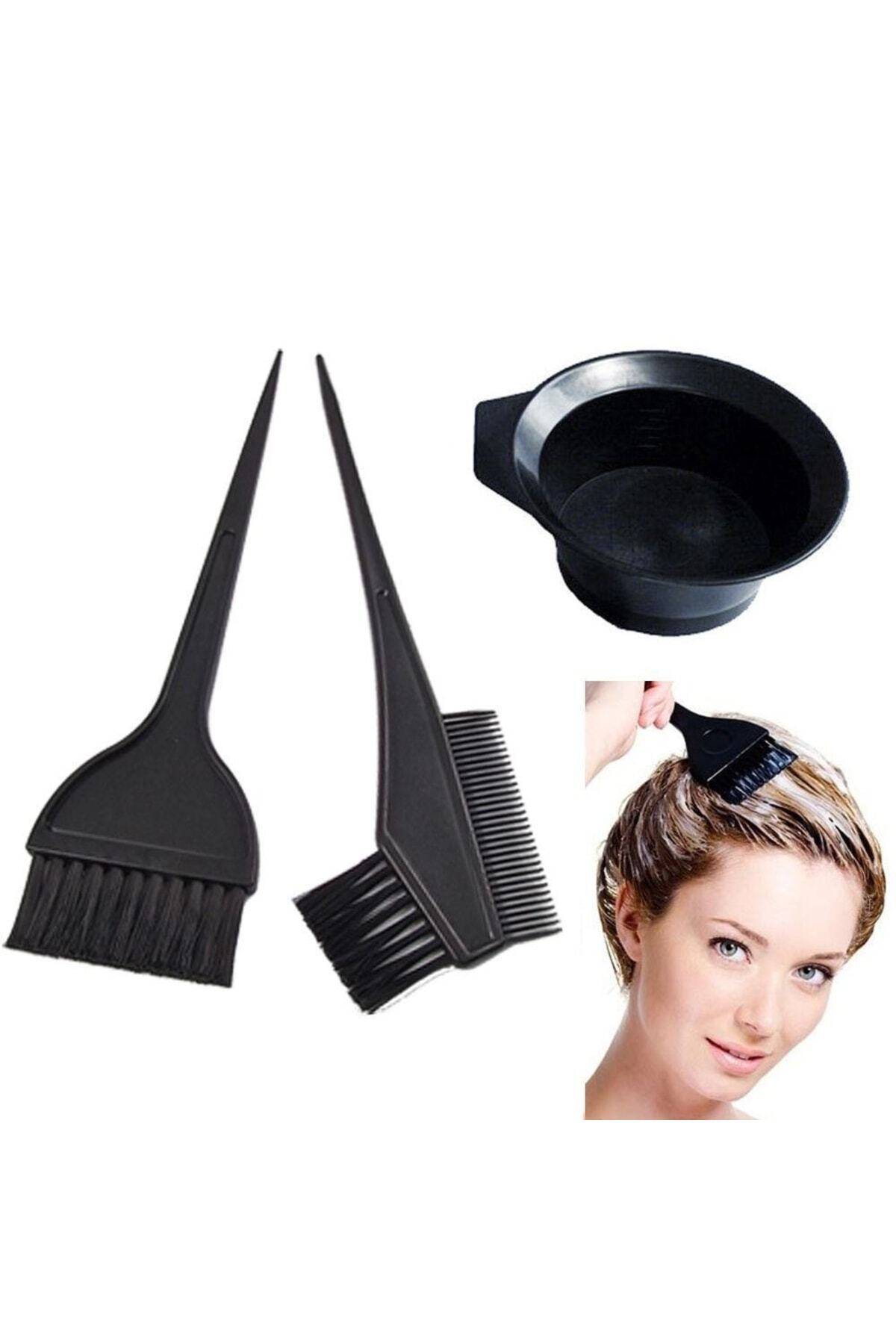 Genel Markalar Bayanlar Için Saç Boyama Seti Boyama Kabı Fırçası 3 Parça Seti