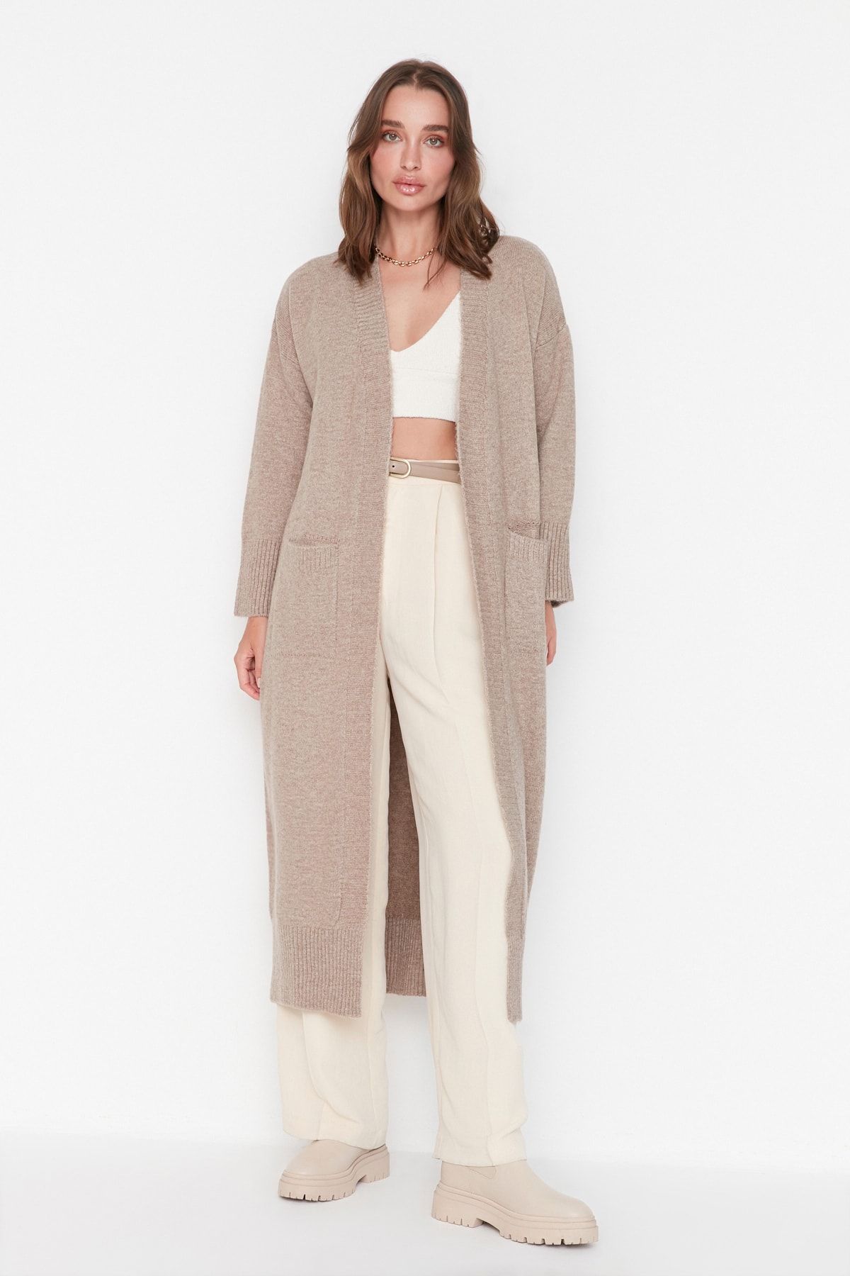 Trendyol Collection Strickjacke Beige Regular Fit