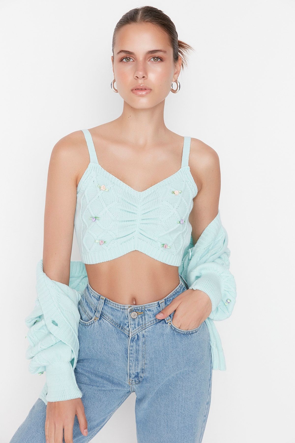 Trendyol Collection Strickjacke Blau Regular Fit