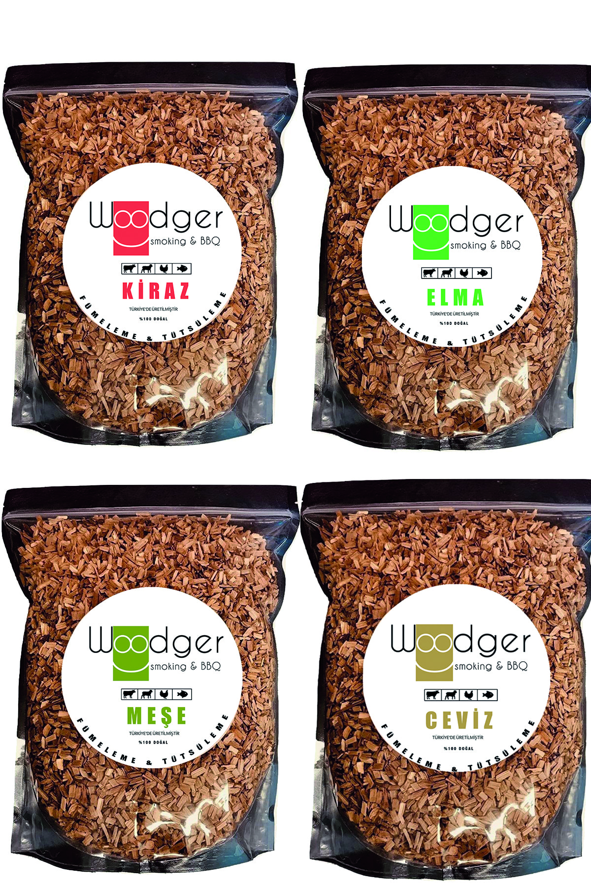 Woodger BBQ & Grill Fümeleme Ve Tütsüleme Talaşı Barbekü Mangal Talaşı 4'lü Set (kiraz-elma-meşe-ceviz)