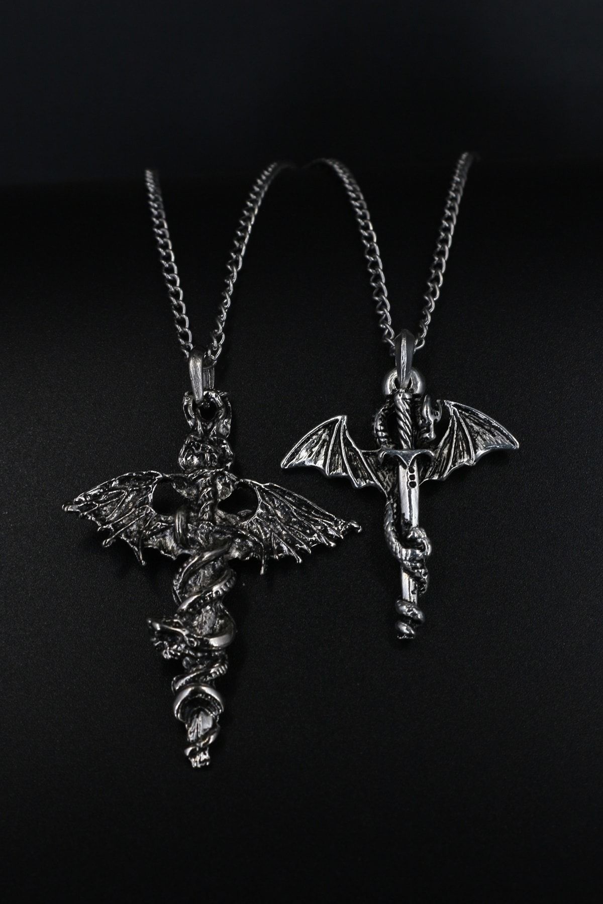 Dukkanka Set of 2 Dragon Sword and Bat Sword Necklace