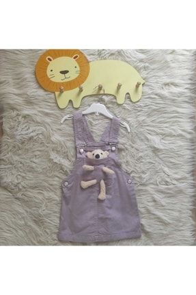 Kız Bebek Çocuk Keten Yazlık Teddy Bear Oyuncak Ayılı Salopet Bahçıvan Elbise 2369