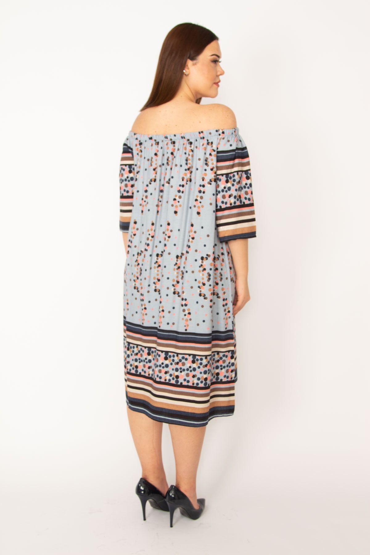 Şans-Großes blaues Damenkleid mit Madonna-Kragen und Wassermuster 65n33224 4