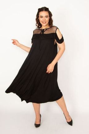 Kadın Siyah Robası Dantel Detaylı Omuz Dekolteli Elbise 65n33213 65N33213