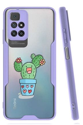 Xiaomi Redmi 10 Kılıf Lens Korumalı Kapak Desenli Happy Cactus Mor redmi101509