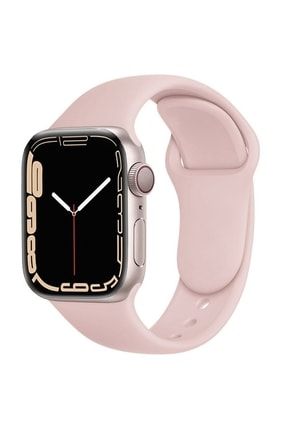 Apple Watch Seri 7 41 Mm Uyumlu Silikon Kordon Kayış - Toz Pembe - Pudra - Pink Sand 10210
