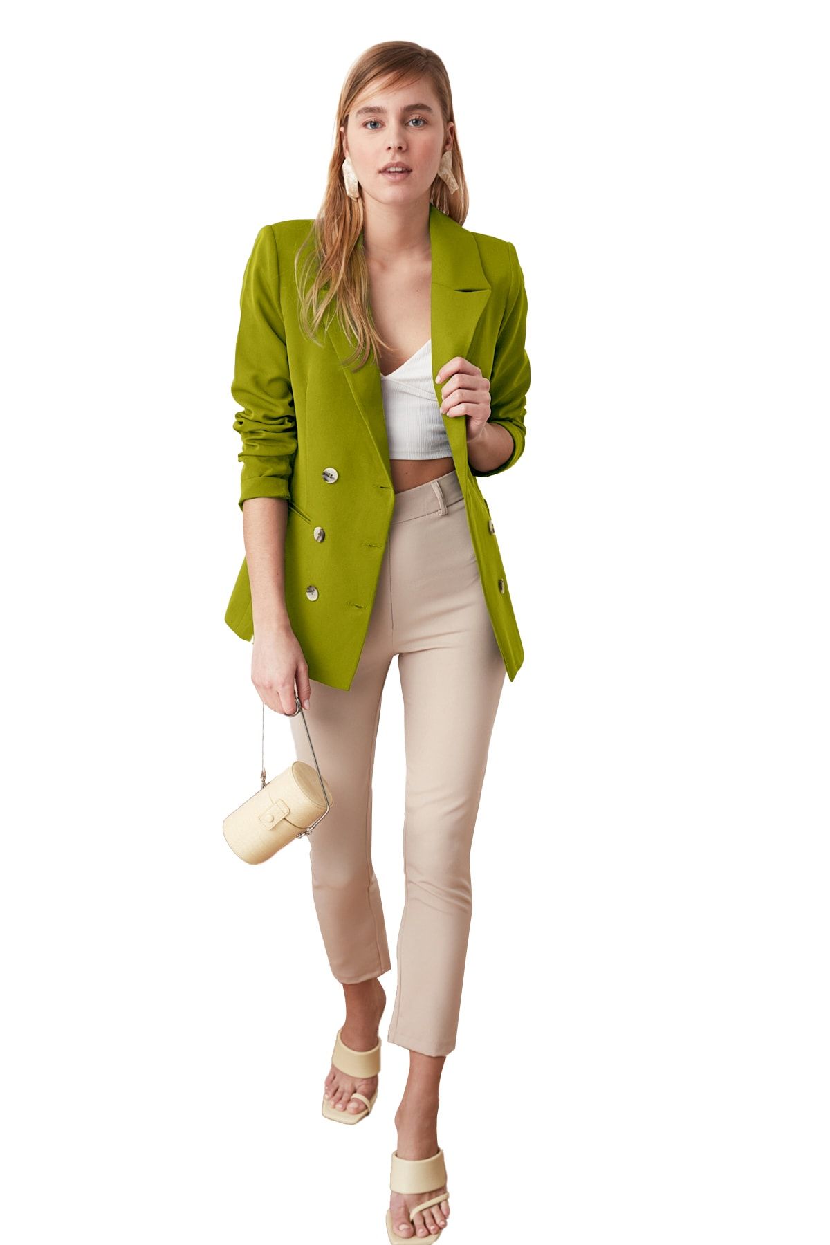 Trendyol Collection-Двобортний тканий піджак на підкладці з застібкою TWOSS21CE0029 хакі Regular на підкладці з капюшоном TWOSS21CE0029 15