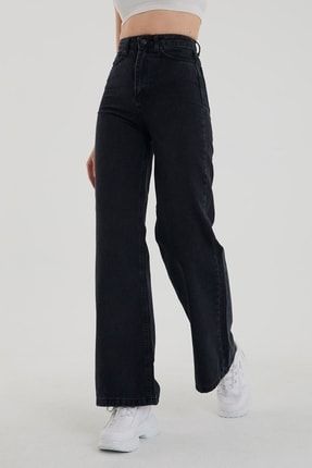 Solmayan Siyah Likralı Süper Yüksek Bel Wide Leg Jean Salaş Geniş Paça Kot Pantolon (süper Yüksek) SiyahBolPaça..ia..100622Erdem02222