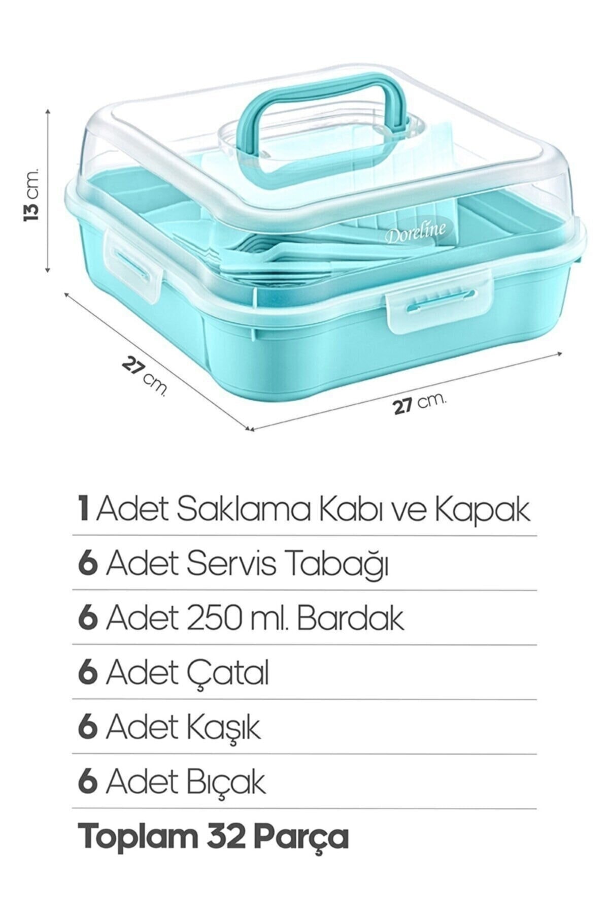 32 Parça 6 Kişilik Çantalı Magic Piknik Seti Mavi — görsel 3 · SFT