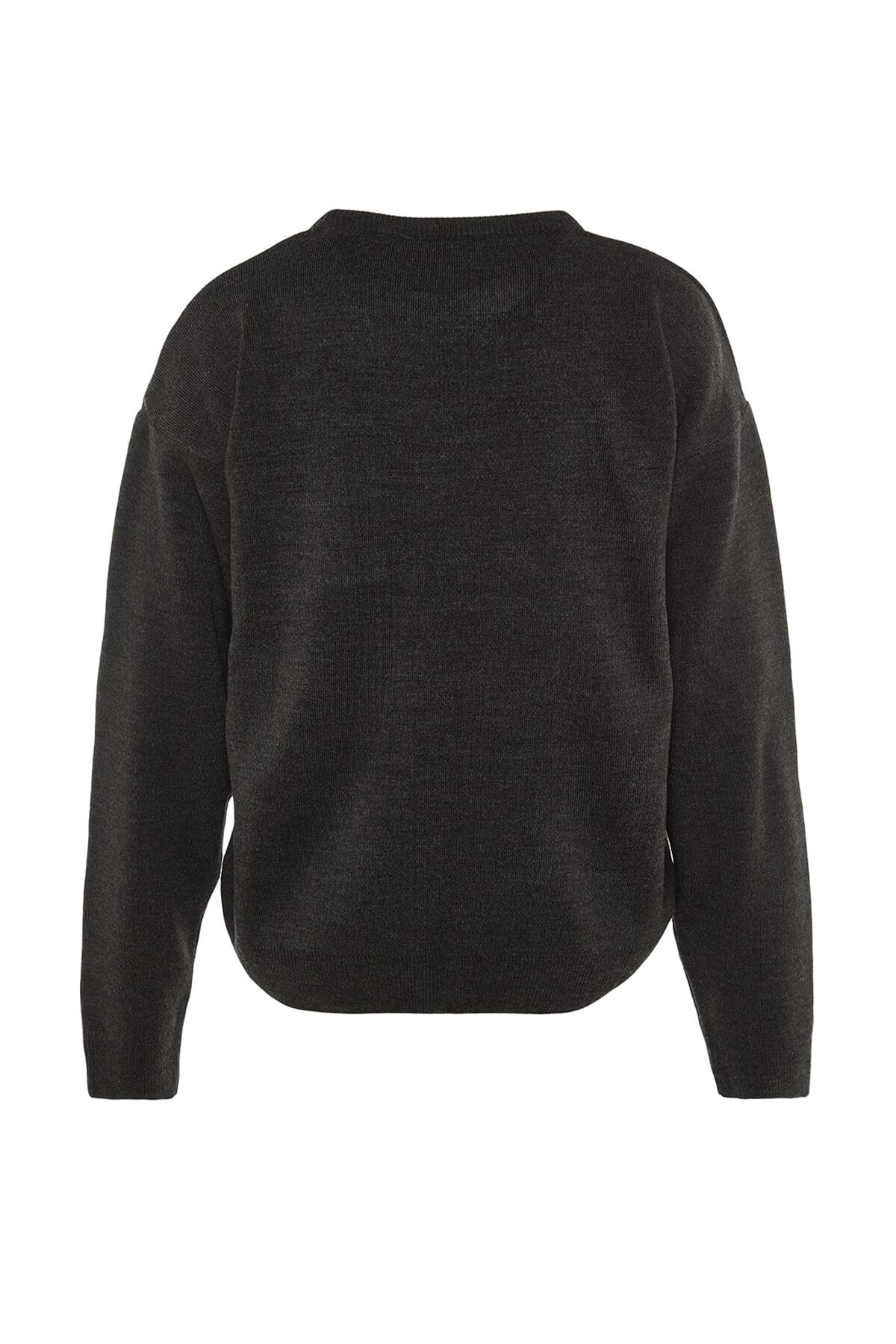 Trendyol Collection-Anthrazitfarbener Oversize-Strickpullover mit Rundhalsausschnitt - TMNAW22KZ0146 7