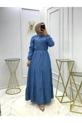 Kadın Yakalı Uzun Kot Elbise TYC00476601467