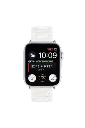 Apple Watch 2 3 4 5 6 Se Ile Uyumlurisi 40mm Beyaz Metal Baklalı Saat Kordonu SKU: 376147