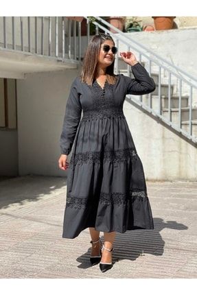 Dantelli Özel Üretim Elbise Siyah YK310
